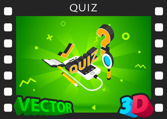 Quiz isometric design icon. Vector web illustration. 3d colorful concept