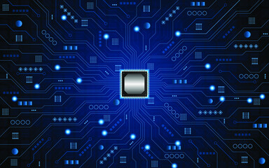 Microchip processor circuit board technology on dark blue background. Information Processing Concept. Circuit board hi-tech technology background. vector illustration
