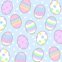 Hand draw Illustration of cute design easter eggs with polka dot pattern background
