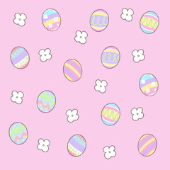 Hand draw Illustration of cute girly design easter eggs with floral pattern backgrpund