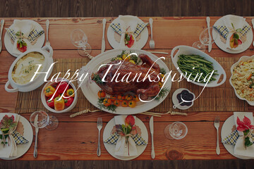 Remember to count your blessings. High angle shot of a dining table with a text overlay.