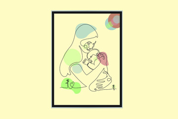 Mom and baby modern line art illustration, mother's day gift