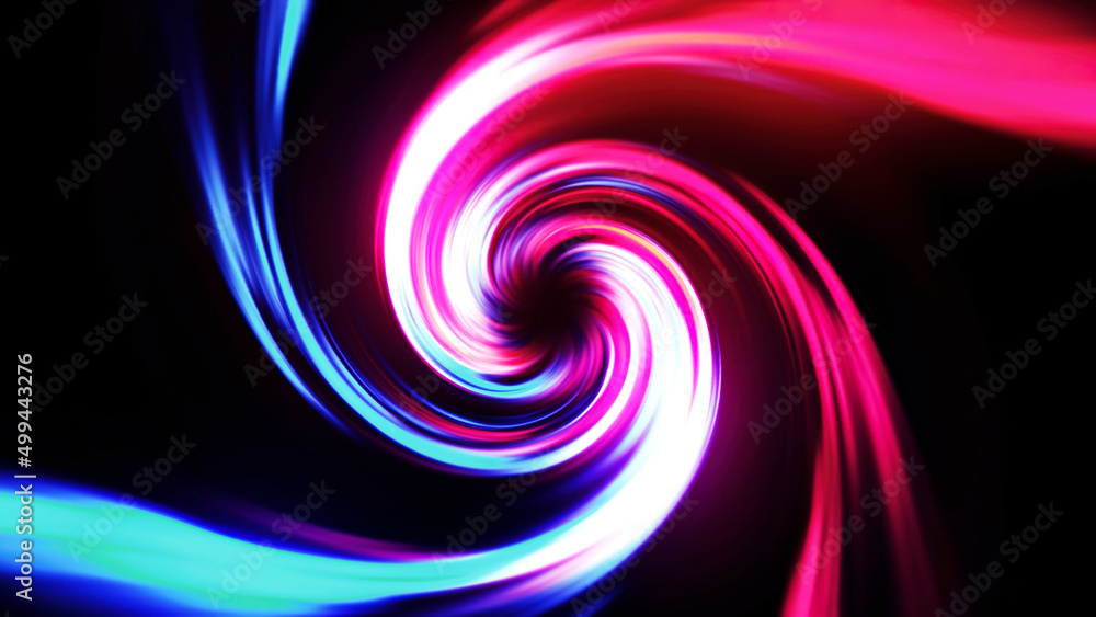 Poster Gradient of rainbow colors are cyclically shifting, seamless loop. Motion. Beautiful abstract background with twisting light neon stripes.