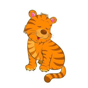 
Funny animals. Little tiger cub, vector image in cartoon style, sticker, design.
