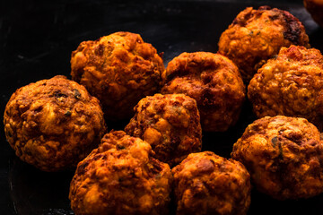 Detail of fresh fried meatballs