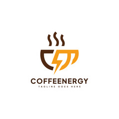 Coffee Energy Logo Vector. Energy Coffee Line Logo Template.