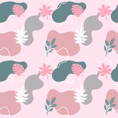 Pattern with abstract flowers on a pink background