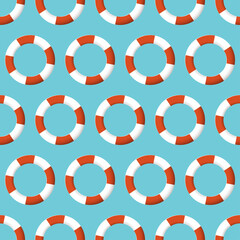 Bailout. Red and white lifebuoy ring. Seamless pattern. Eps 10 vector illustration