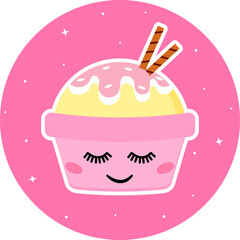 Fruit ice cream poured with icing. Dessert theme.