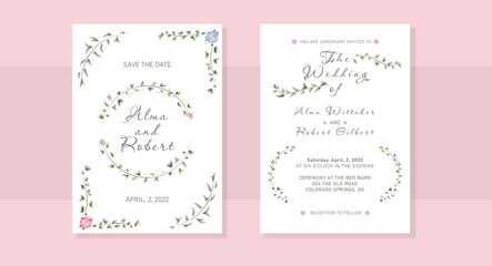 elegant wedding card with beautiful floral and leaves template