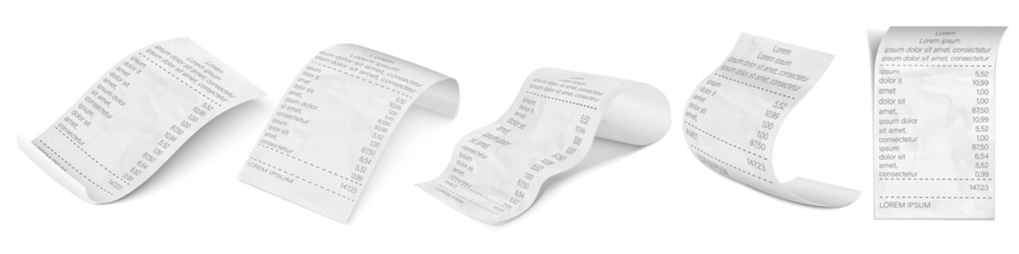 Receipt template invoice bill. Supermarket shop paper receipt. Bills for cash or credit card transaction.