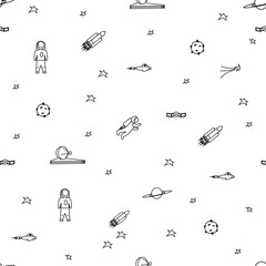 white seamless pattern on the theme of space. Vector illustration