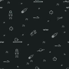 black seamless pattern on the theme of space. Vector illustration