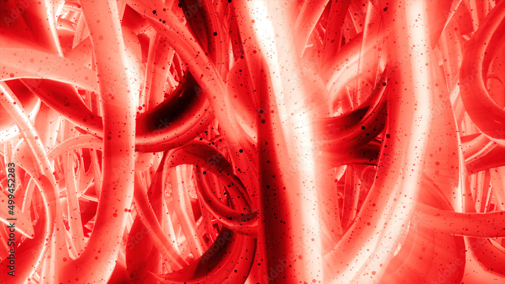 Poster 3d animation of abstract blood cell structure. motion. amazing animation of moving curves inside cag