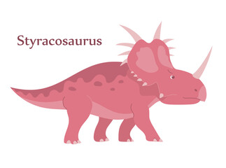 Styracosaurus with dangerous horns. Ancient lizard. Herbivore strong dinosaur of the Jurassic period. Vector cartoon illustration isolated on a white background
