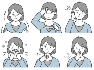 風邪の症状が出ている中年女性