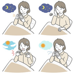 布団に入る中年女性