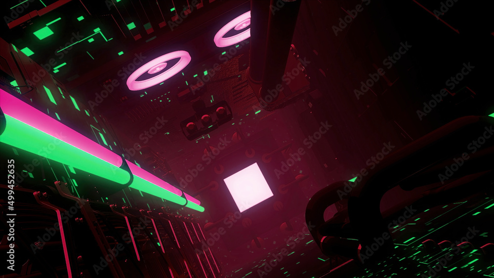 Poster animation of clean futuristic alien sci fi fantasy with many light buttons. motion. abstract digital