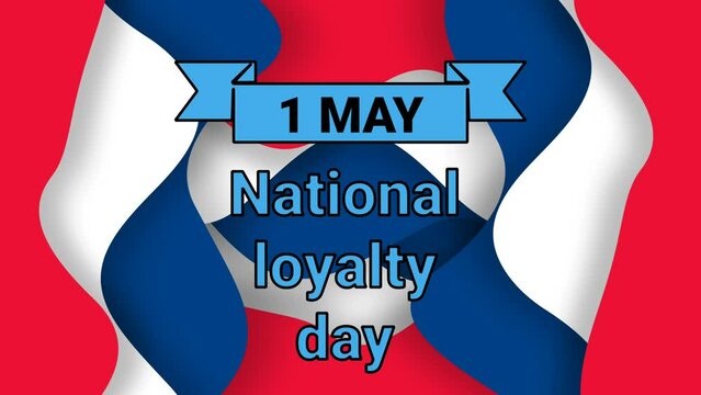 1 may National loyalty day word line isolated on moving in liquid motion usa Flag colour shape. Loop motion animation.