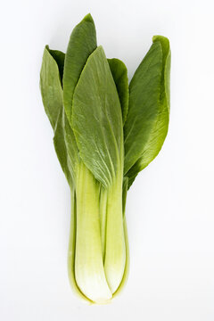 Bok choy, chinese cabbage on white background, top view.