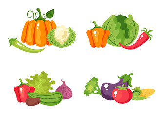 Group of vegetables isolated set. Vector flat cartoon illustration
