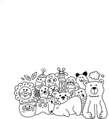 Hand drawn abstract cute comic characters. poster paintings of cheeky cartoon figures that are both beautiful and fun. Premium Vecto