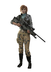 Girl with sniper rifle isolated