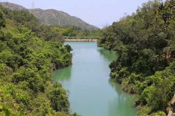 Fototapeta na wymiar hong kong reservoir view with the forest coast