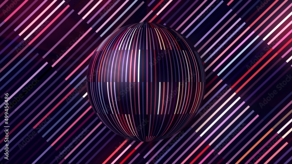 Poster festive ball with shiny lines. motion. beautiful background with shiny lines and rotating ball. fest