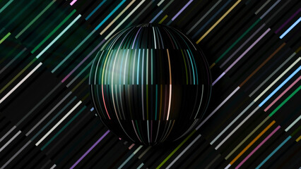 Festive ball with shiny lines. Motion. Beautiful background with shiny lines and rotating ball. Festive disco ball animation with sparkling lines and strokes