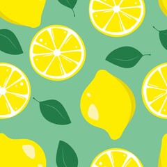 Seamless pattern lemons on a neutral background, flat style slices of lemons