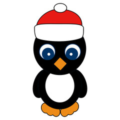 Color Illustration of Christmas Penguin in a Hat Isolated on White background.