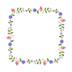 Fototapeta na wymiar Square flower frame. Floral wreath. For Easter greeting card, wedding , birthday card, invitation. Vector illustration.
