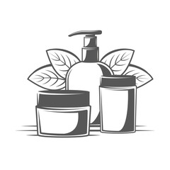 Set of bottles for cosmetics. The concept of cosmetics for facial care. Vector illustration