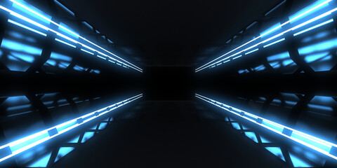 3D abstract background with neon lights. neon tunnel  .space construction . .3d illustration