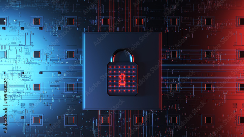 Aufkleber Cyber Security/Cyber security concept. Padlock icon on digital technology   background. Illustrates cyber data security or information privacy idea in mother server is processing the data. 