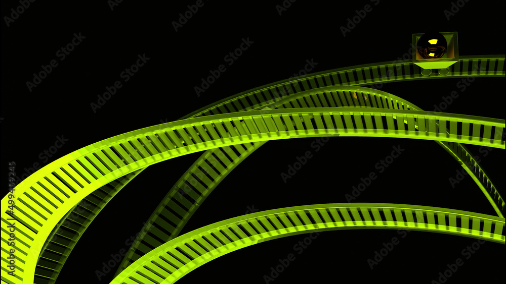 Poster abstract green railroad and a small lonely wagon moving fast in the dark. design. animation with twi