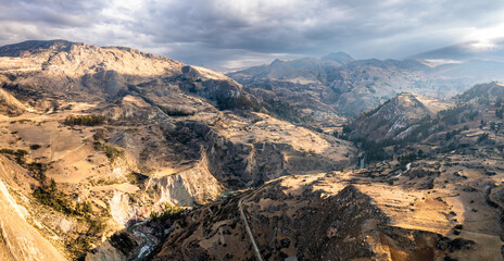 Dramatic aerial view of the Andes Mountains in Junin, Peru