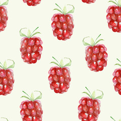 Raspberry watercolor seamless pattern.  Template for decorating designs and illustrations.
