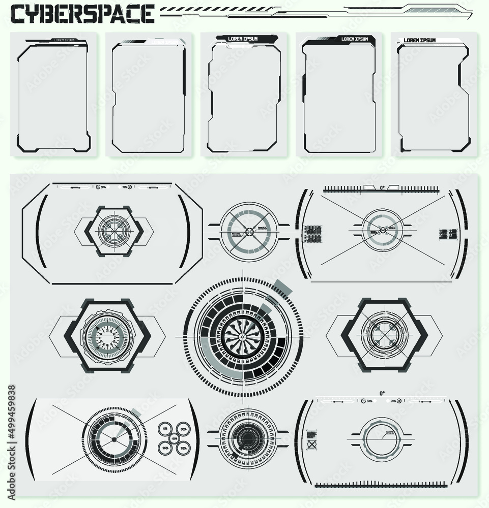 Poster Futuristic Vector HUD Interface Screen Design. Digital callouts titles. HUD UI GUI futuristic user interface screen elements set. High tech screen for video game. Sci-fi concept design.	
