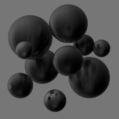 Abstract 3d metal steel ball, black and gray gradient color isolated background.