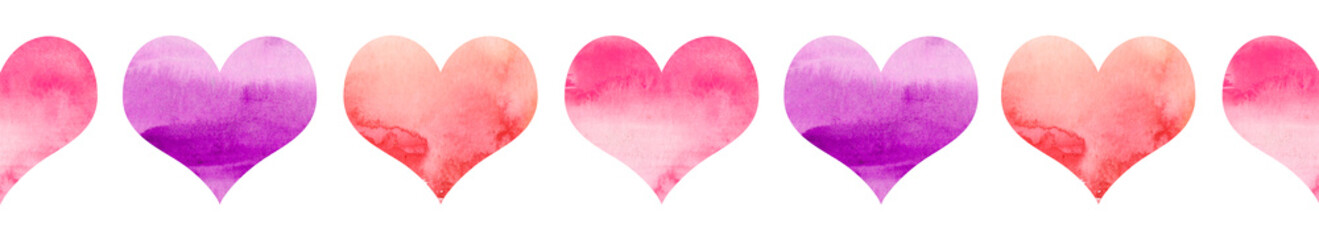 Watercolour heart isolated on white background. seamless pattern