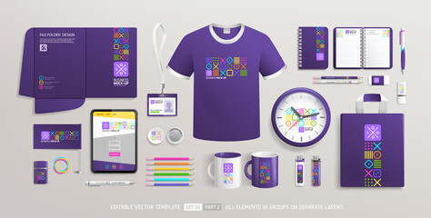Business Corporate Brand Identity Mockup set with trendy abstract graphics design part 2. Office stationary items mockup set - editable template. Company souvenirs corporate style design