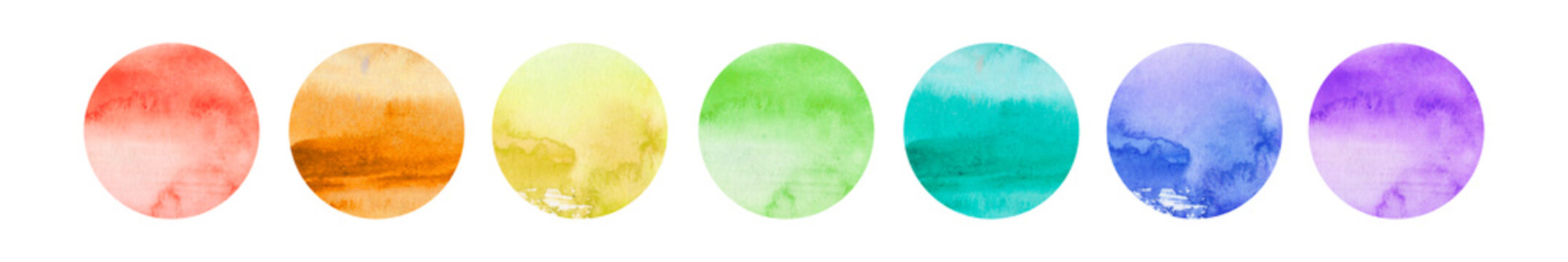 colorful watercolor circles set isolated on white background