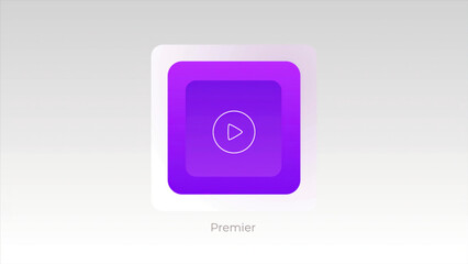 Abstract square shaped icon appear on a screen with a play triangular sign on it. Motion. Demonstration of a video clip.