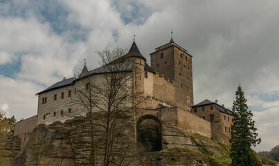 Fototapeta na wymiar Cloudy spring morning with big castle in Liberec area