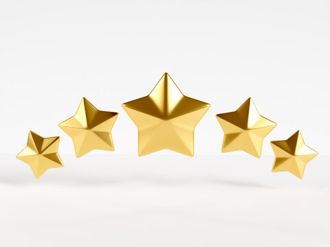 Customer satisfaction five gold star. best ranking icon. isolated on white background. service quality feedback concept. 3d render illustrator minimal style.