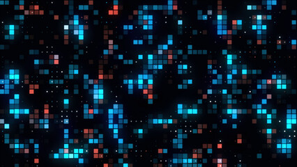 Abstract wall with glowing and blinking lights at a concept of night party. Motion. Millions of colorful shining and blinking square shaped particles, seamless loop.