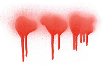 Red spray stain dripping drops, cloud isolated on white