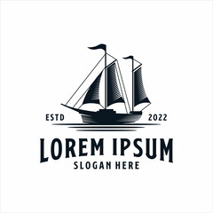 Sailing Boat Ship Silhouette Vintage Retro Emblem Logo Design